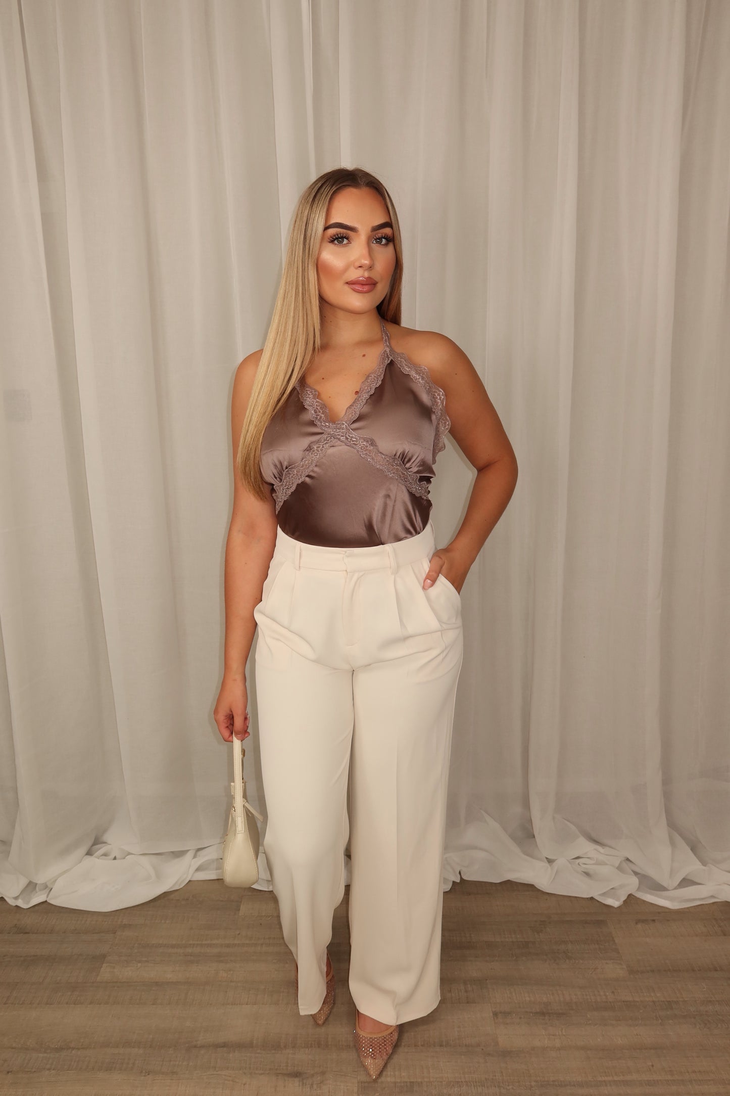 Backless Lace Top Taupe