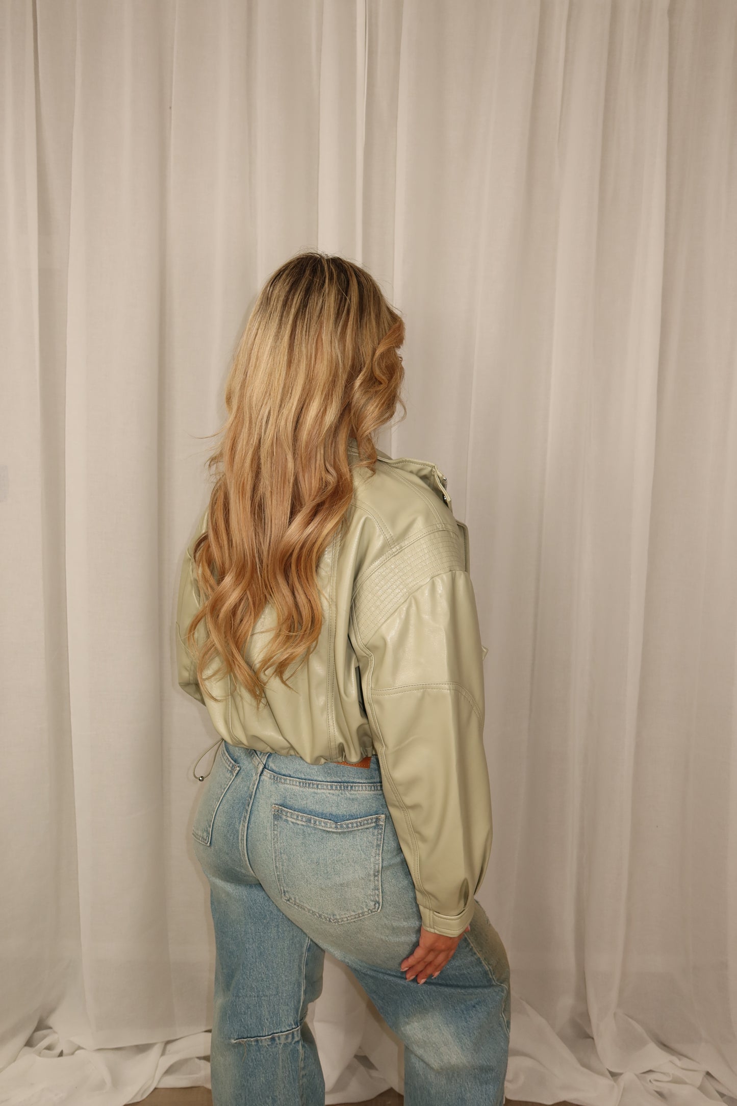 Matcha leather bomber jacket