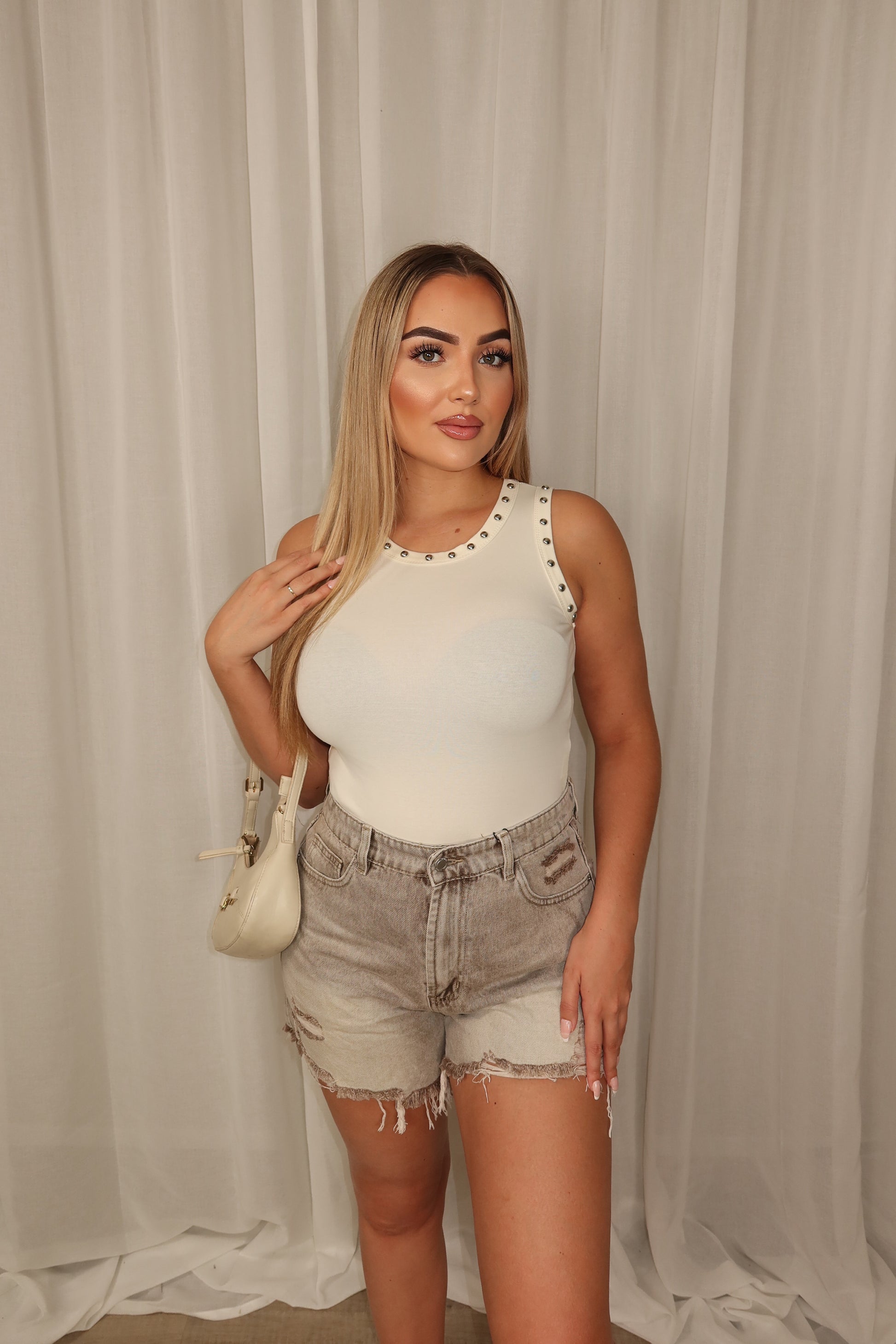 Stella Stud Top Creme