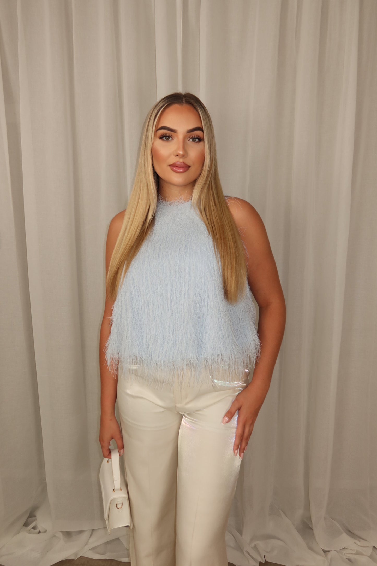 Fringe Halter Top Babyblue