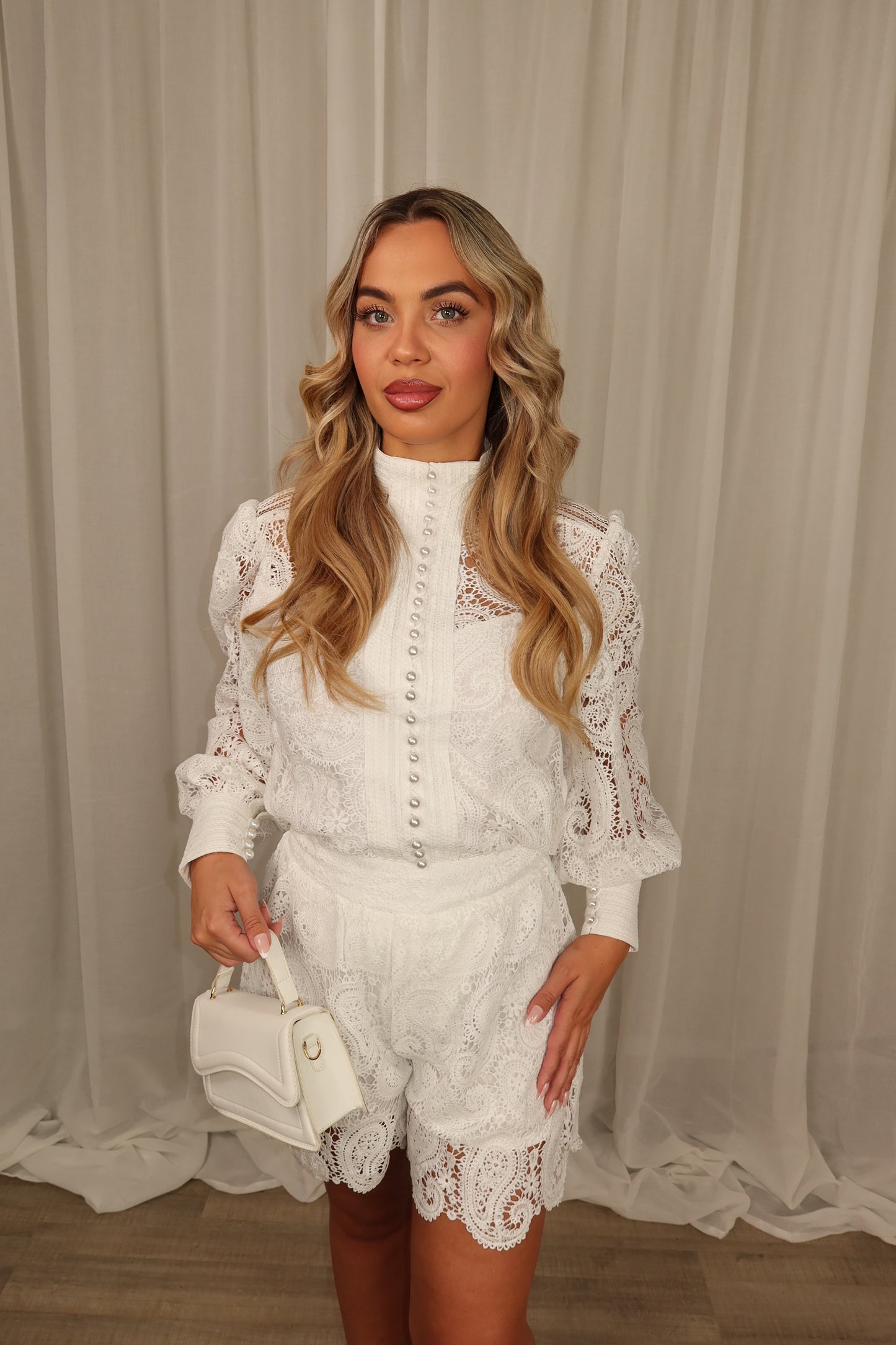 Bella Lace Pearl Set White