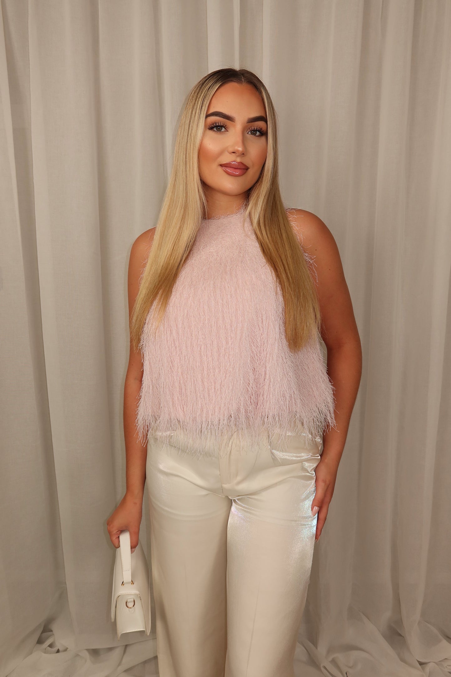 Fringe Halter Top Babypink