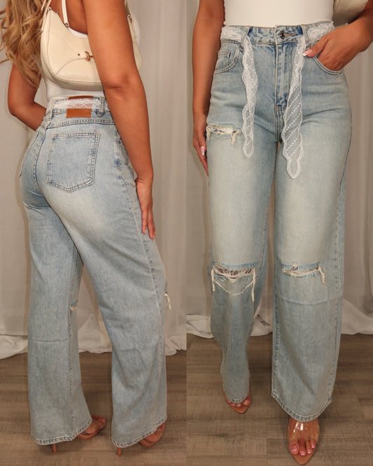 Ripped lace jeans