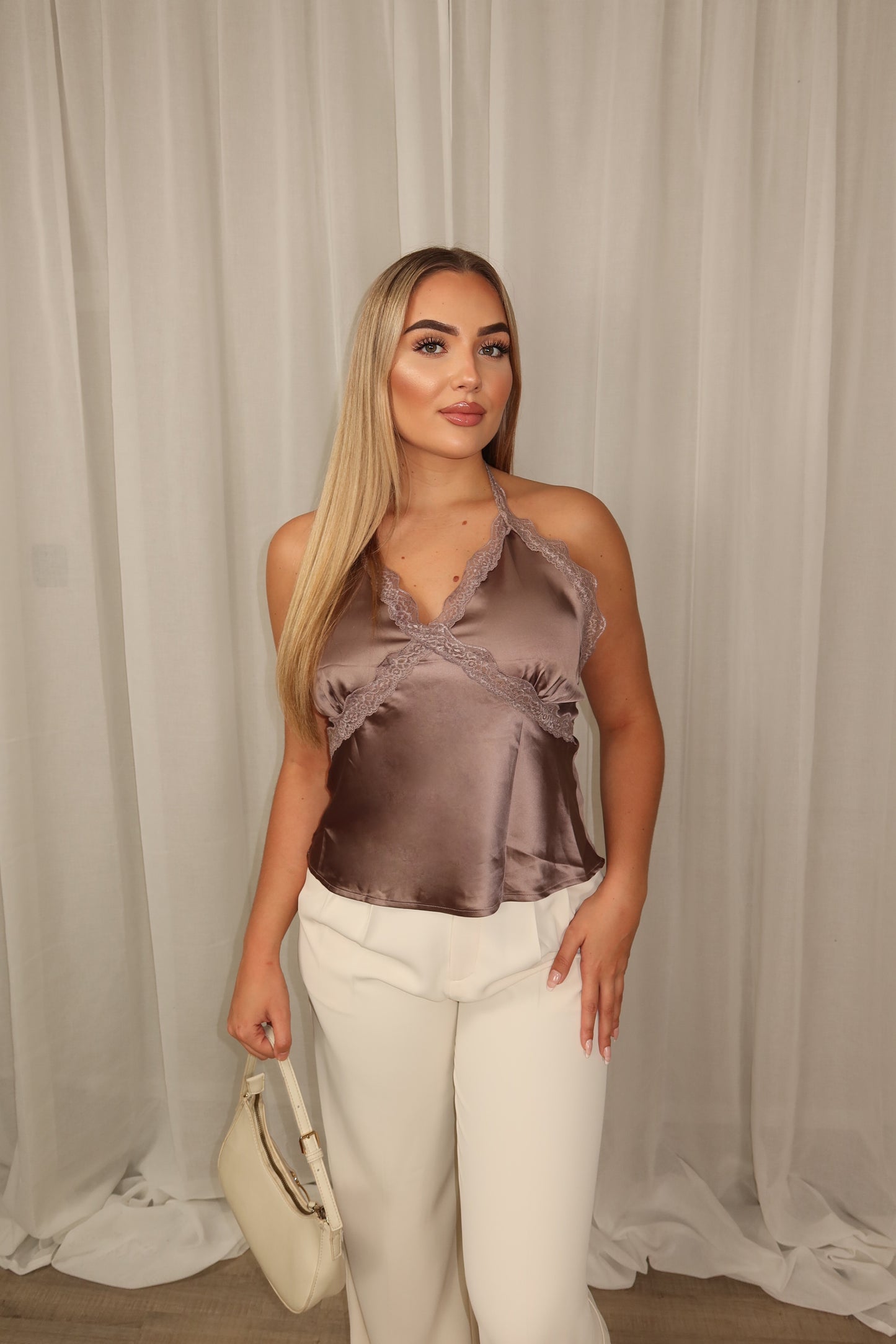Backless Lace Top Taupe