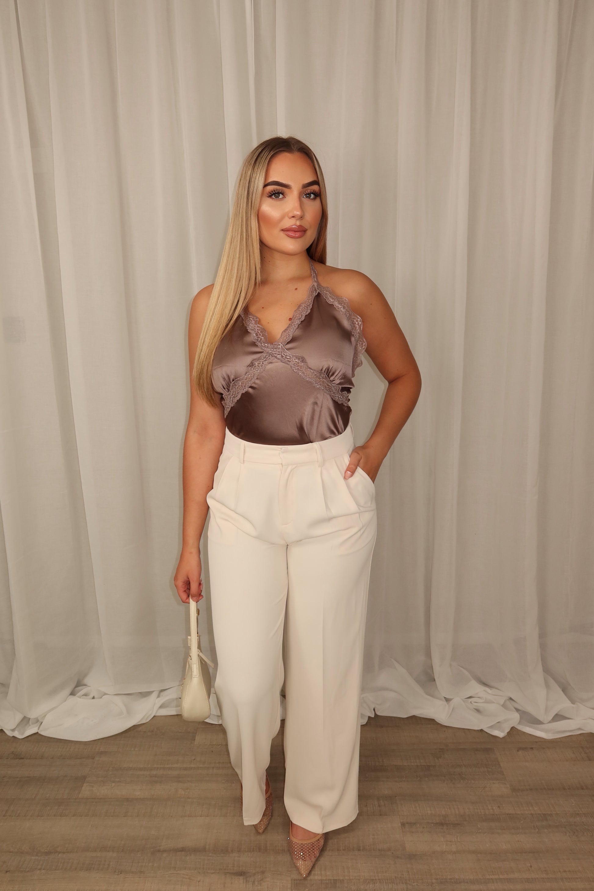 Backless Lace Top Taupe