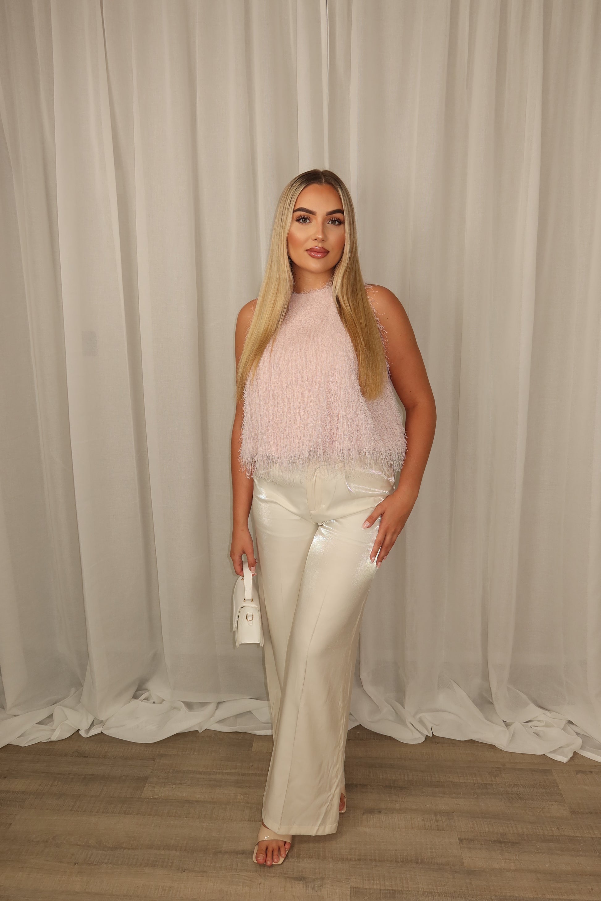 Fringe Halter Top Babypink