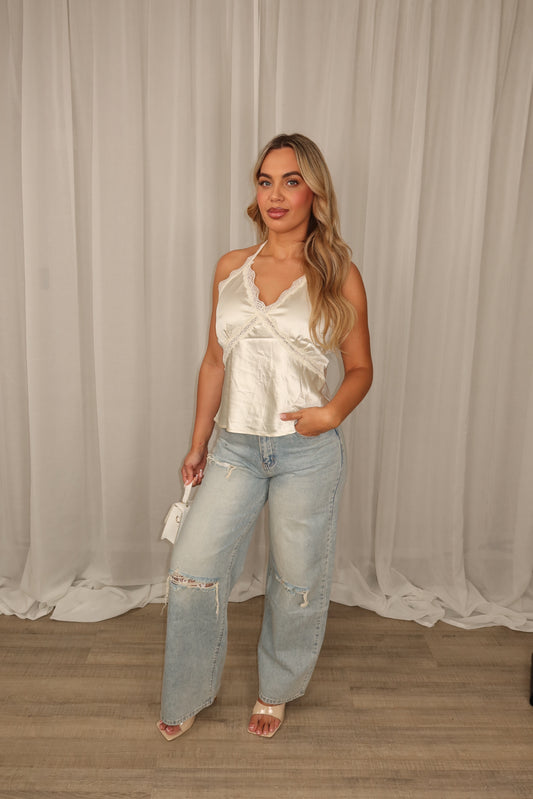 Backless Lace Top White