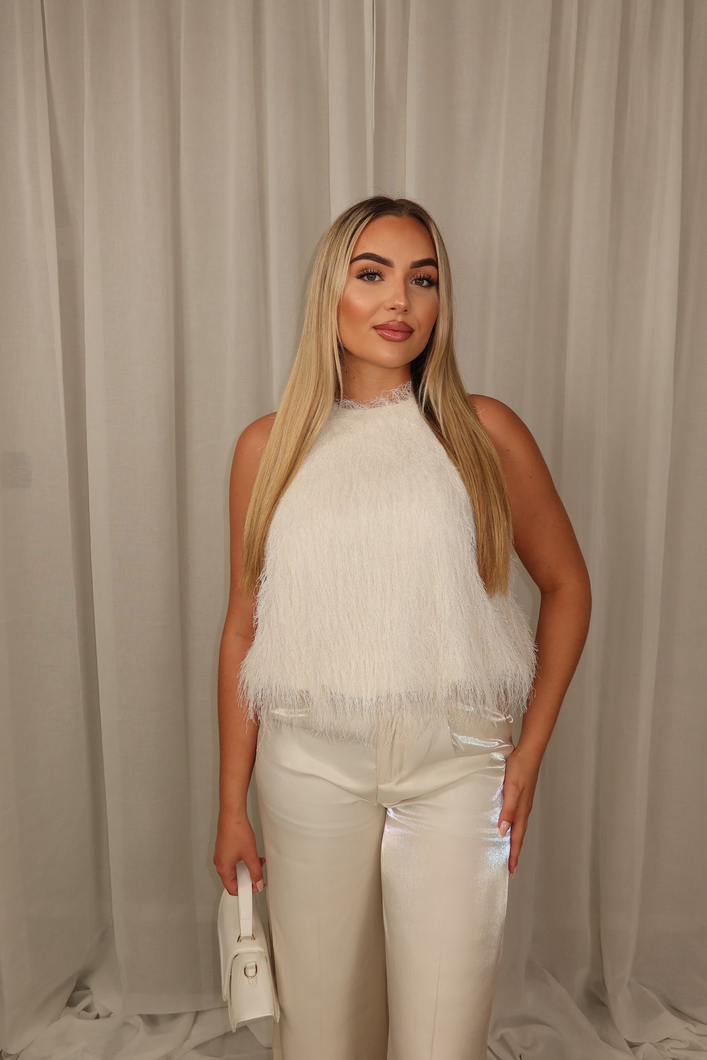 Fringe Halter Top White