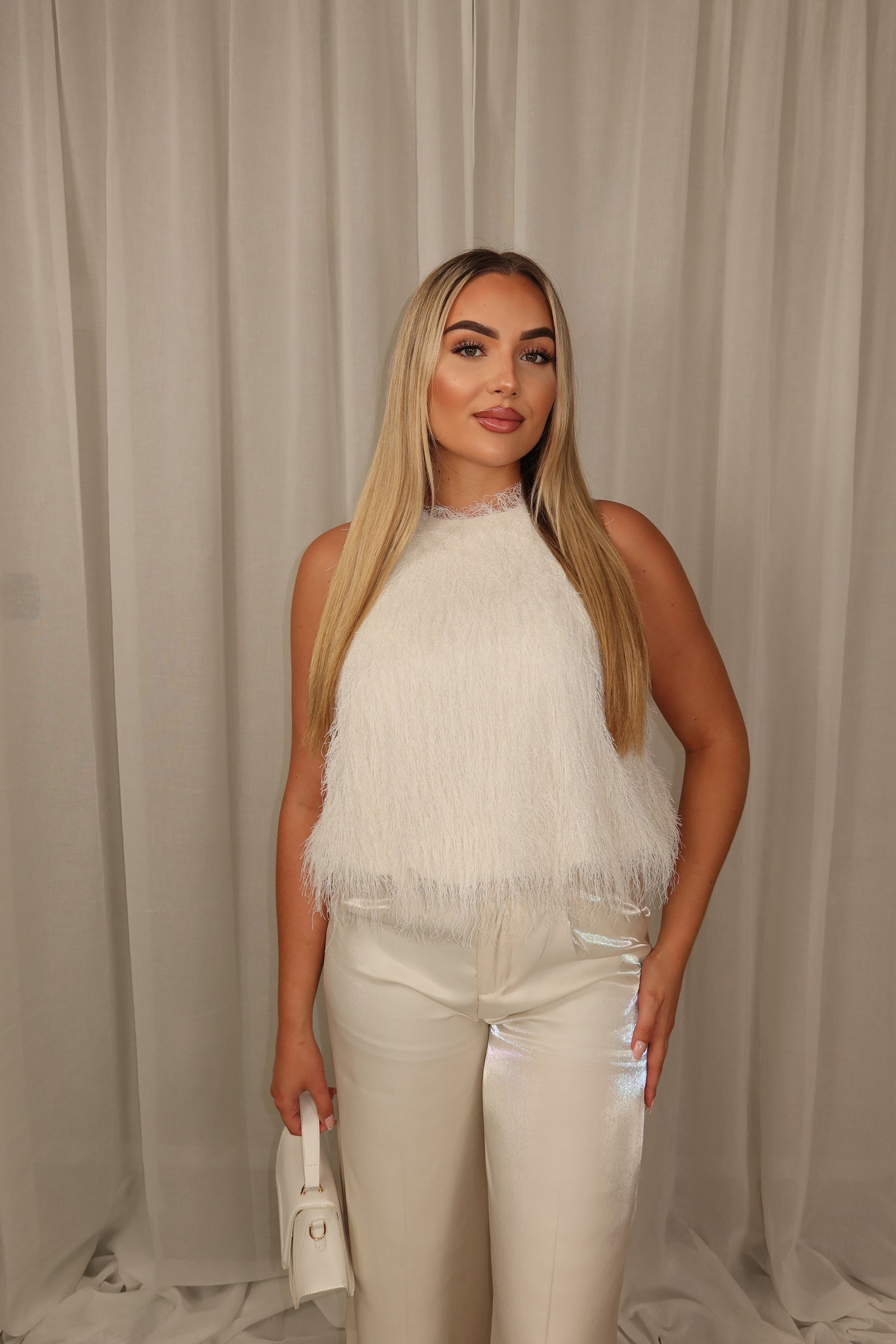 Fringe Halter Top White