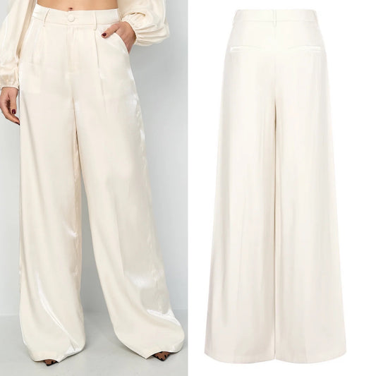 Isabella satin wide leg pantalon - Ivory white